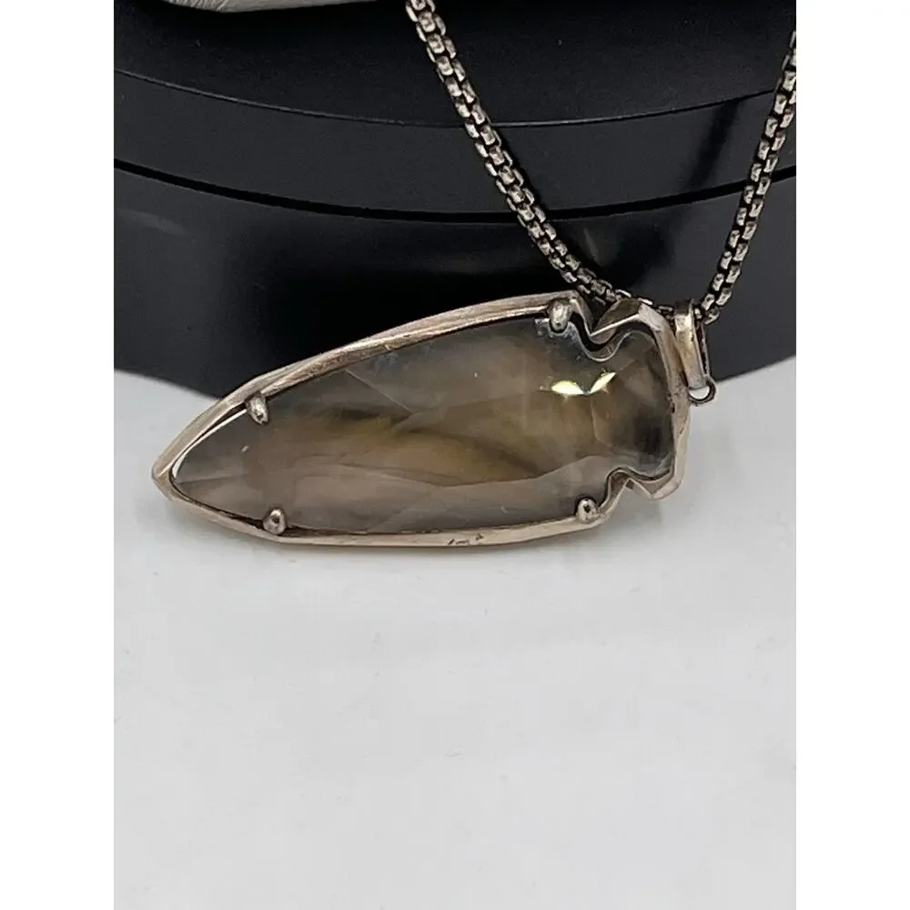 Kendra Scott Kimmy Gray Pearl Arrowhead Antique Silver‎ Pendant Necklace
